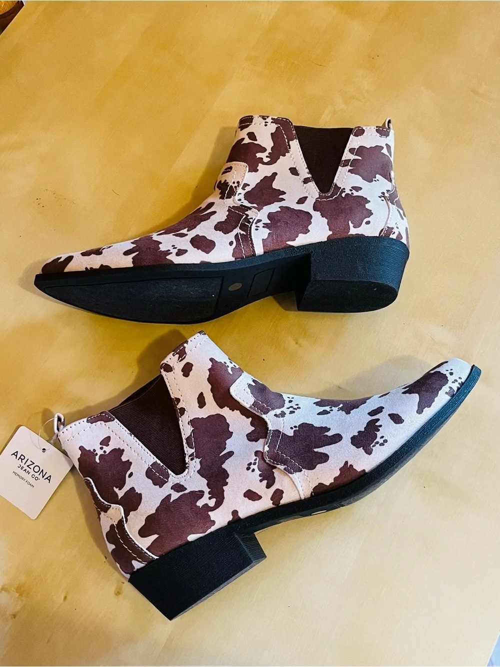 Arizona Jean Co. Women's Cow Print Brown/Cream Cowboy Booties Size 9M NWT